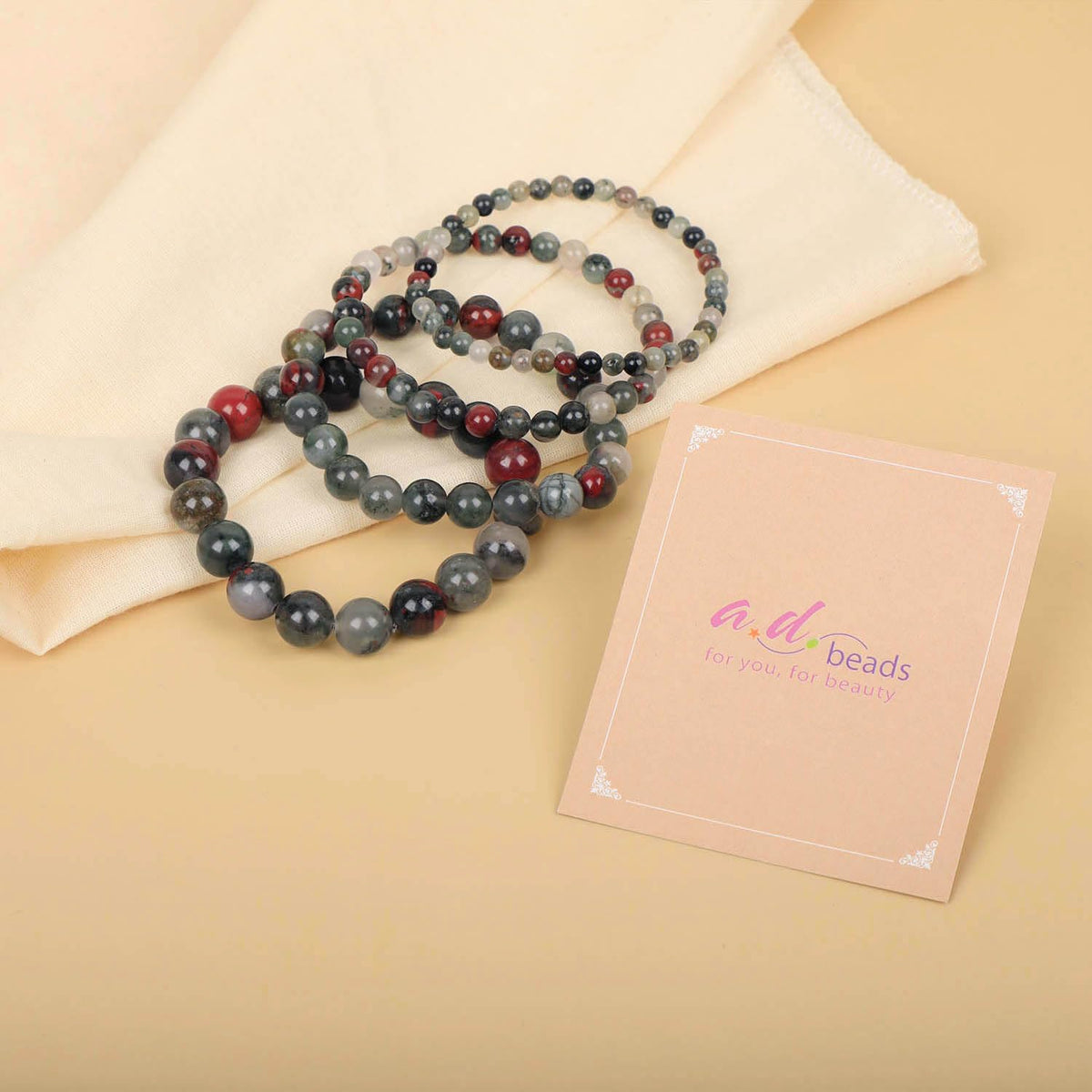 AD Beads Handmade Gemstone Stretch Elastic Bracelet Crystal Healing Reiki Nature's Beauty and Spiritual Essence Unisex (4mm, African Bloodstone (Strengthen the Body))