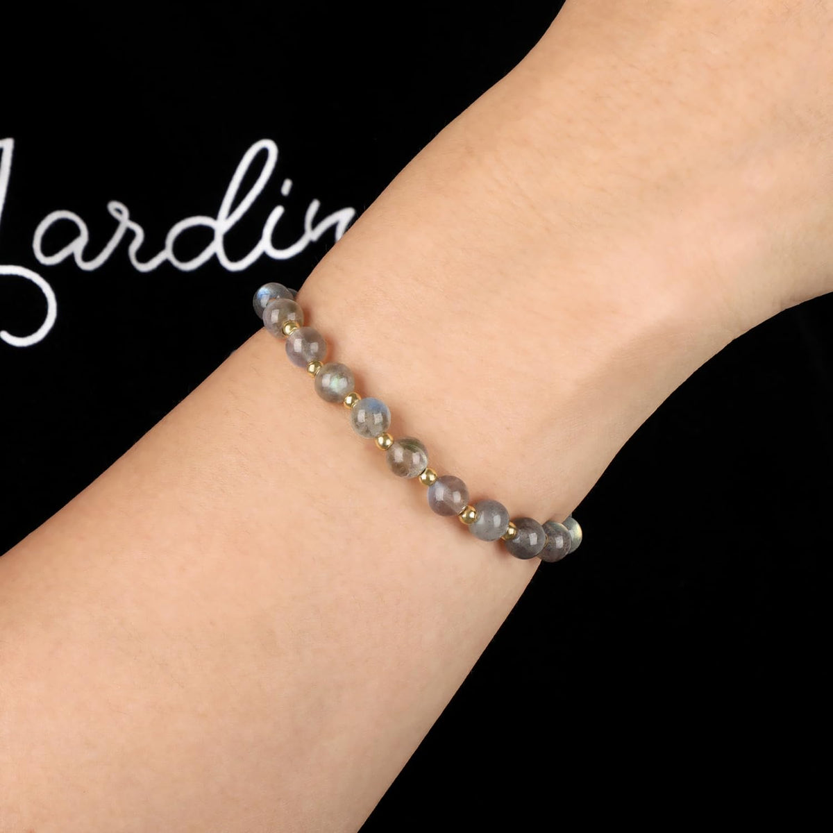 QOGIR Labradorite - Stone of Transformation - 14K Gold Plated Beads Natural Gemstone Stretch Elastic Dainty Healing Beaded Bracelets Gifts 6mm