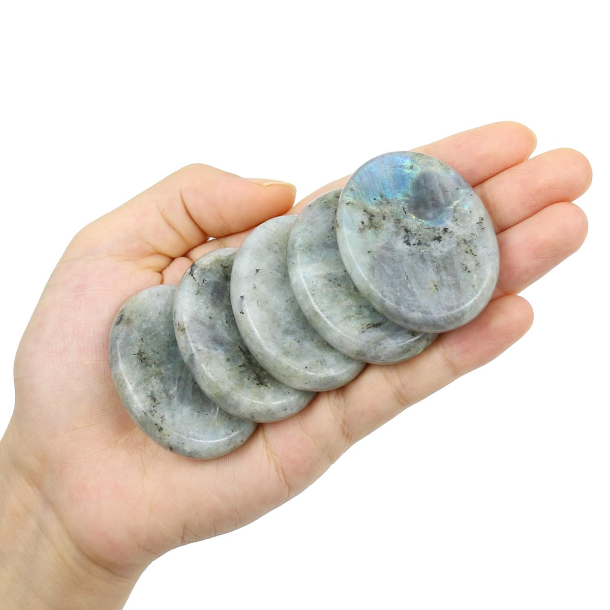 Nvzi Worry Stones Labradorite Stones, Chakra Crystals and Healing Stones, Oval Palm Stone, Thumb Stone, Crystals for Beginners, Spiritual Gifts for Women, Meditation Accessories (1PCS)