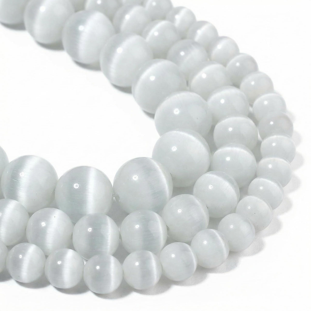 Yochus 60pcs White Cat Eye Stone Beads，6mm Healing Power Natural Stone Round Loose Beads for Jewelry Making Earring Necklace DIY Crafts