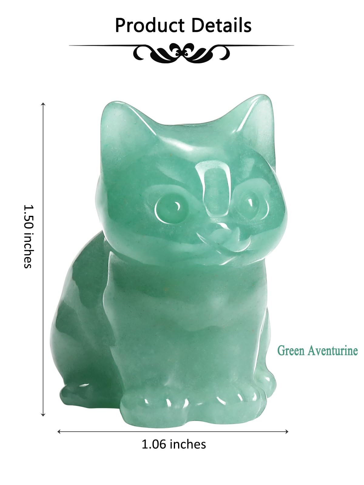 CrystalTears Green Aventurine Crystal Cat Figurine Carved Healing Crystal Gemstone Cat Lucky Cute Stone Cat Statue for Home Office Desk Meditation Decor Crystal Gifts for Women Men Cat Lover Christmas