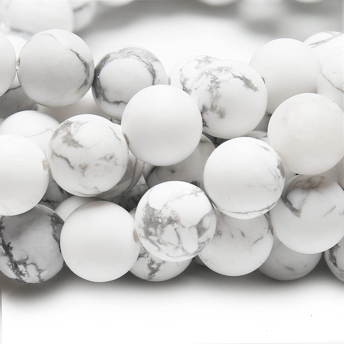 Natural Matte White Turquoise Beads, 10MM Round Frosted Unpolished Loose Gemstone Beads for Bracelet Necklace Jewelry Making, Energy Stone Healing Power with Stretch Beading Cord