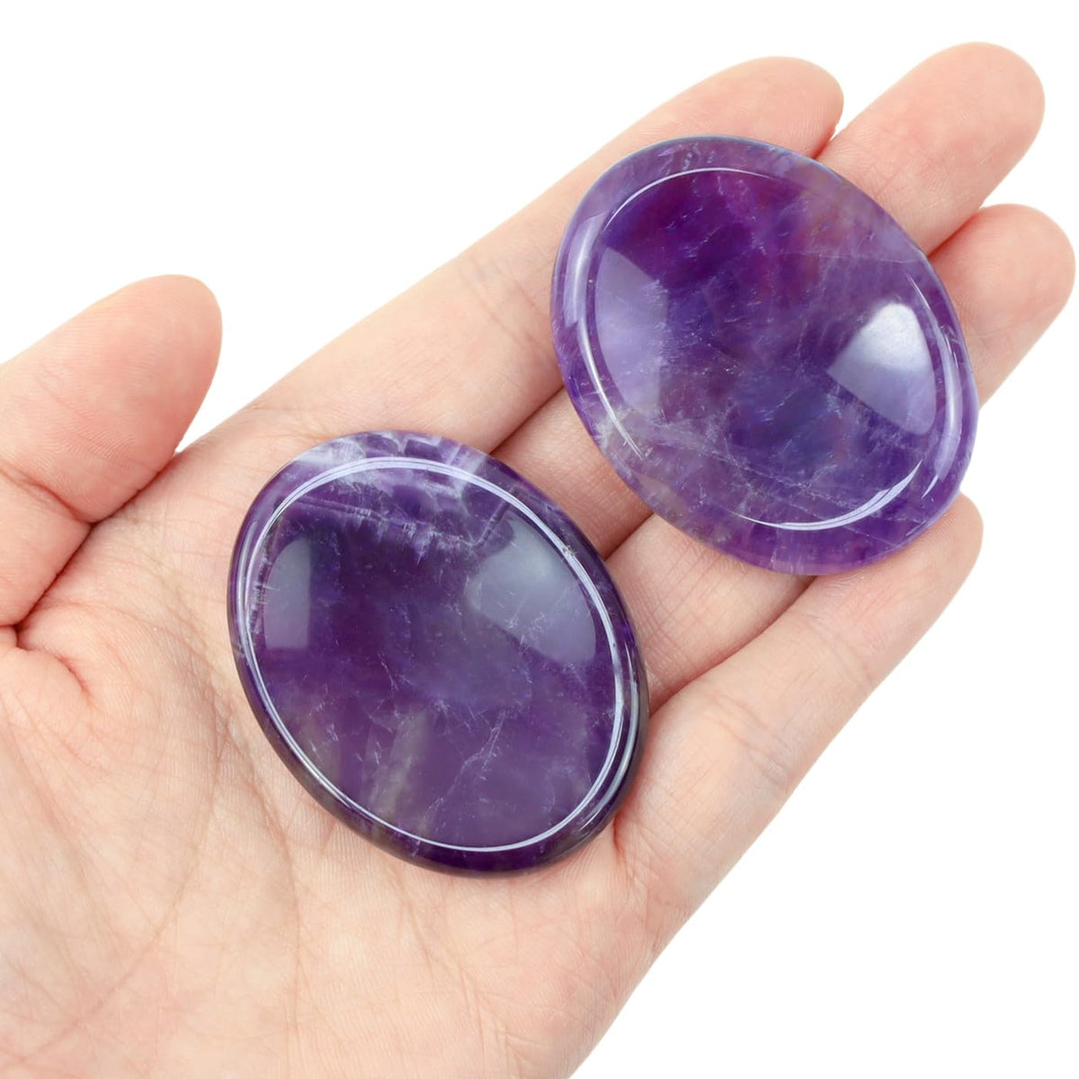 NUKAYAI Thumb Worry Stone Amethyst Crystal Rock Crystals and Healing Stones Oval Natural Fidget Meditation Accessories Gemstones Trinkets Pocket Stress Relief Gifts Anxiety Relief Items for Women Men
