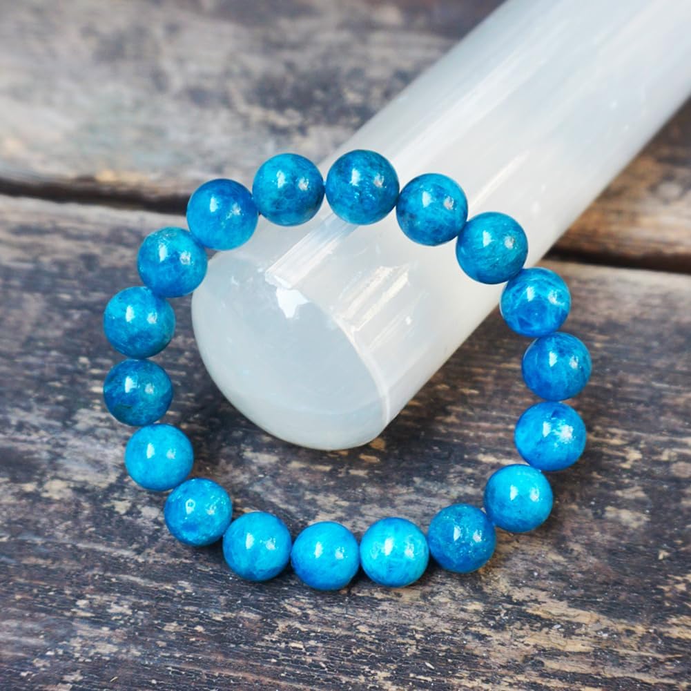 TaHLga 10mm Blue Apatite Crystal Bracelet for Women Men | Natural Throat Chakra Stone | Weight Management & Manifestation | Fits for 7-7.5" Medium Wrist Size