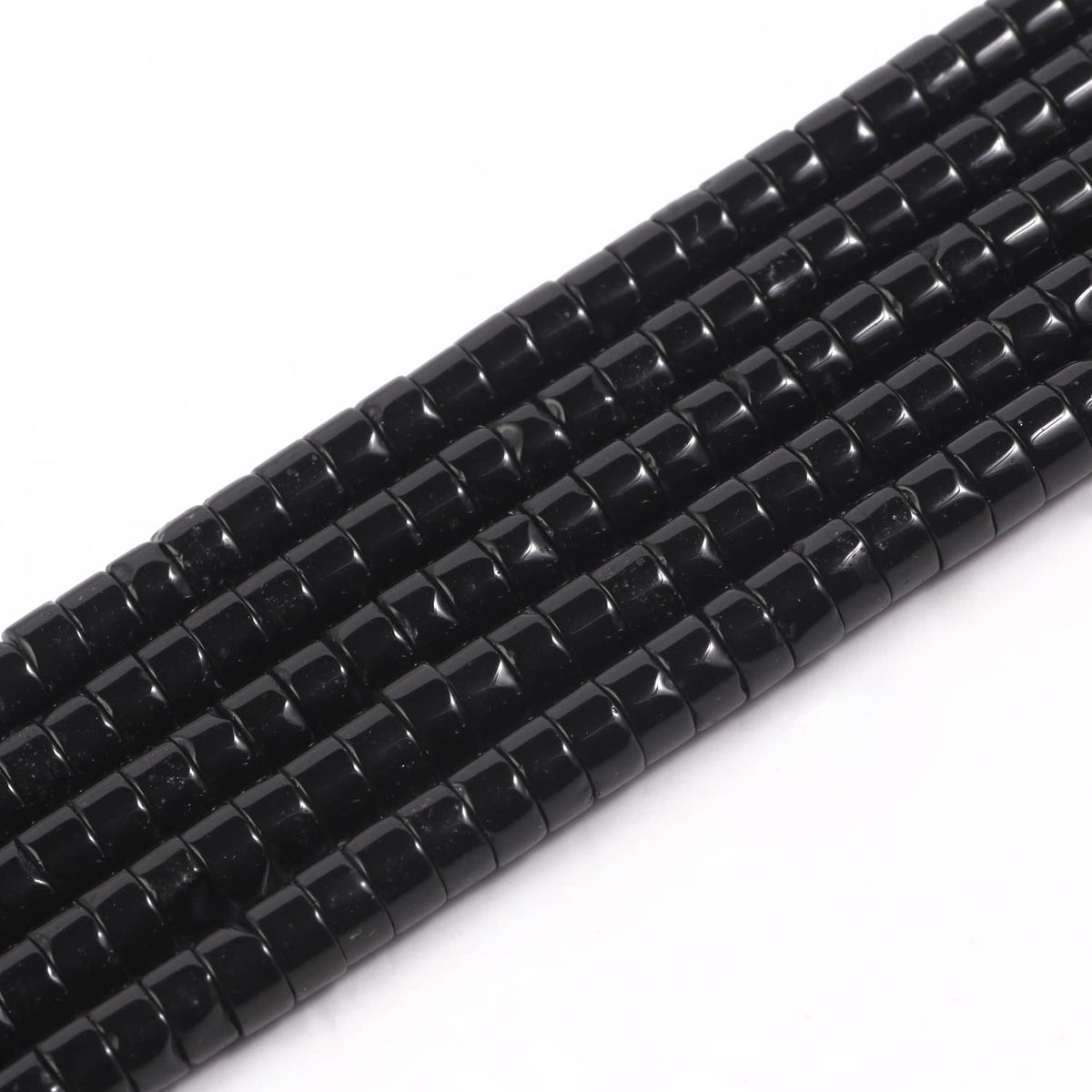 NITOPUPU 150Pcs 4×2mm Natural Black Onyx Spacer Stone Beads for Jewelry Making Supplies, Loose Semi Flat Round Gemstone Tube Beads for Bracelets DIY Crafts