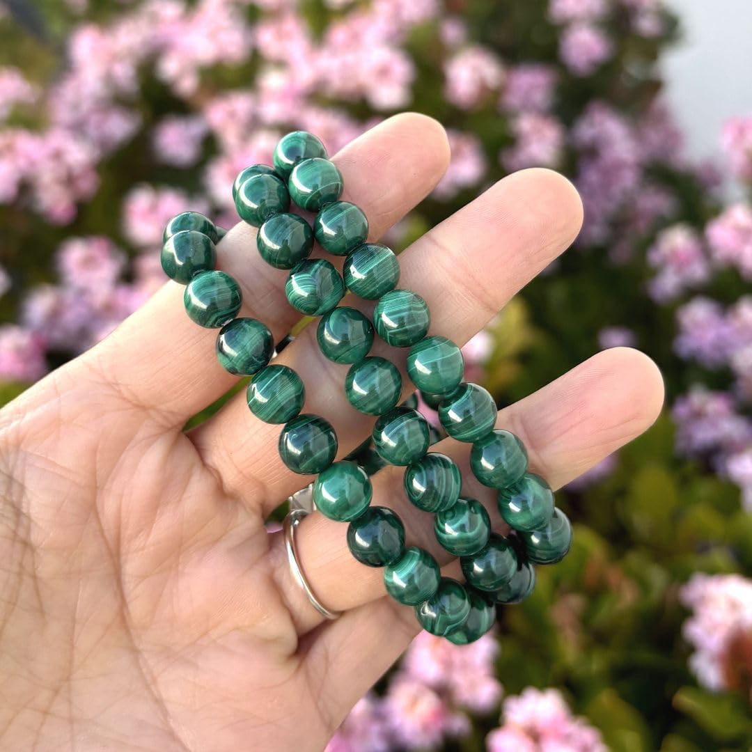 Adabele Real Natural Green Malachite Bracelet Gemstone Beaded Bracelet 7.5 inch Stretch Chakra Healing Crystal Stone Jewelry Women Mom Gift GB8-B11