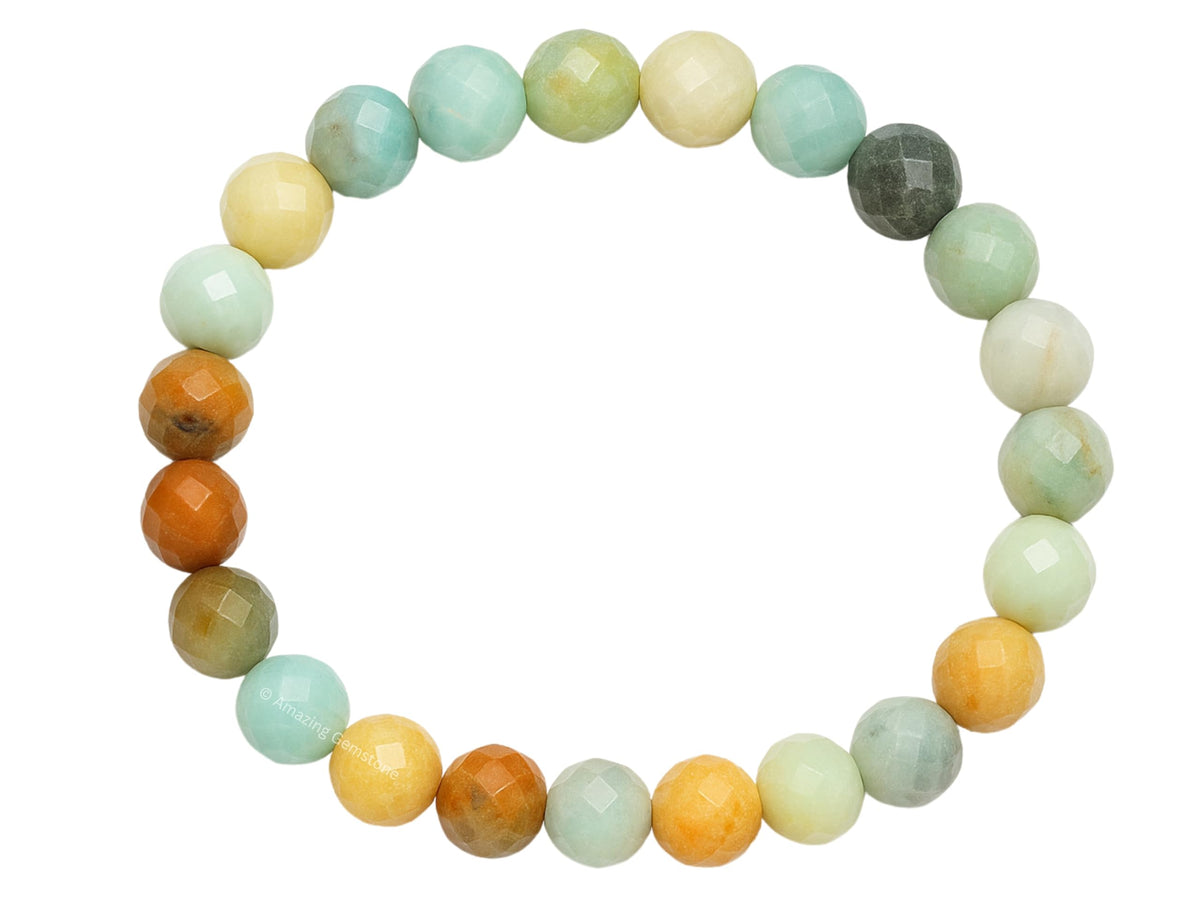 Amazing Gemstone Mexican Amazonite Bracelet for Women - Chakra Mens Bracelet Protection Crystals and Healing Stones - Blessing Bracelet Spiritual Meditation Gift (Faceted Beaded Bracelet)