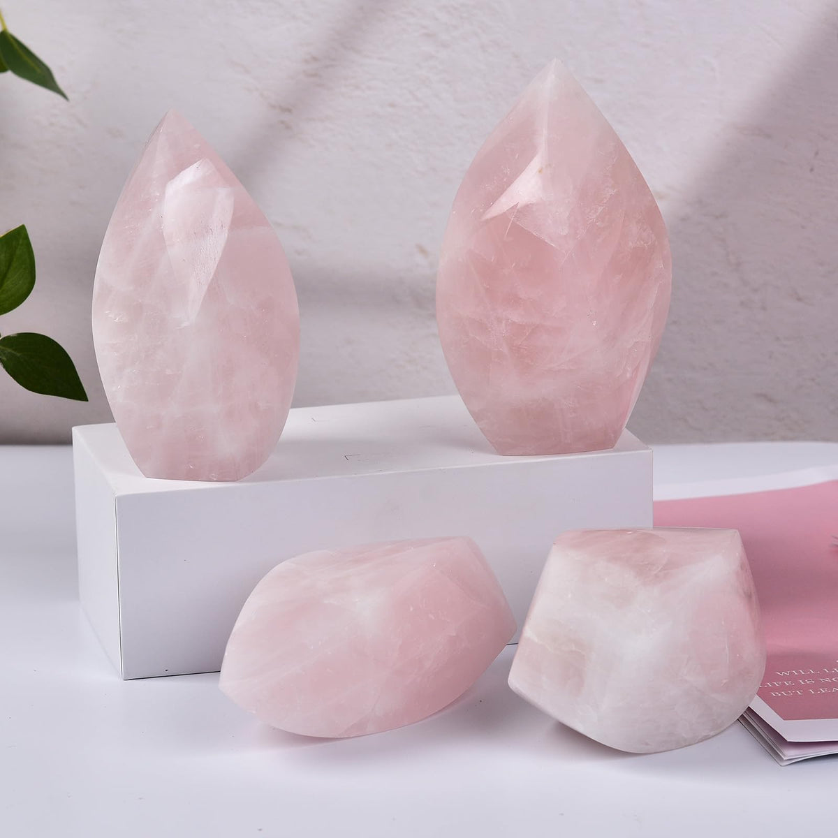 JIC Gem Rose Quartz Large Crystals Natural Healing Crystal Point Obelisk Tower Spiral 4 Sides Energy Gemstone Decoration Gifts 1.1-1.7 Lbs