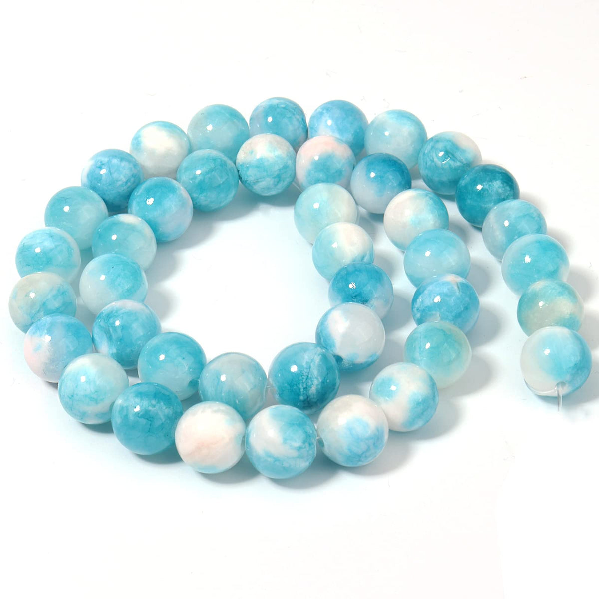 45pcs 8mm Natural Blue White Persian Jade Gemstone Beads Energy Healing Crystal Round Loose Stone Beads for Jewelry Making, DIY Bracelets Necklaces