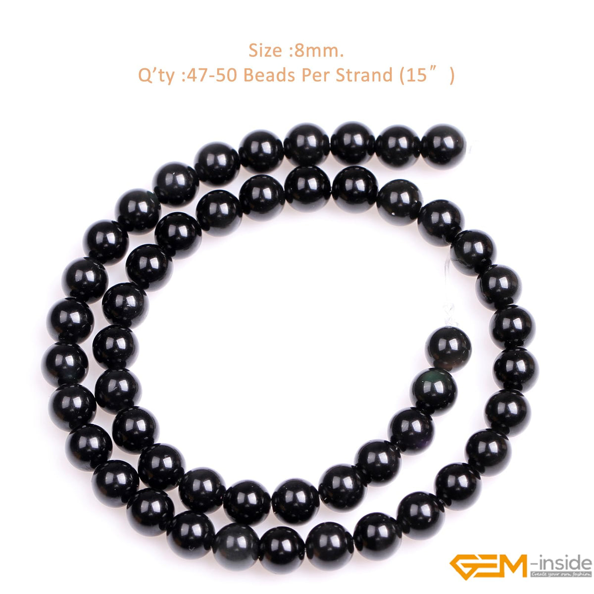 GEM-Inside Natural 8mm Black Obsidian Gemstone Loose Beads Round Energy Power Beads for Jewelry Making 15"