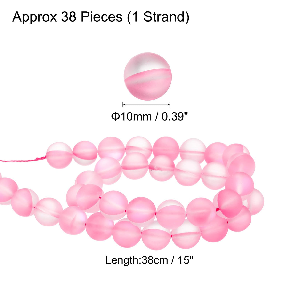 uxcell Matte Crystal Glass Beads 10mm Synthetic Frosted Shining Semi-Precious Round Loose Beads Synthetic Moonstone for Jewelry Making DIY Bracelet, Pink