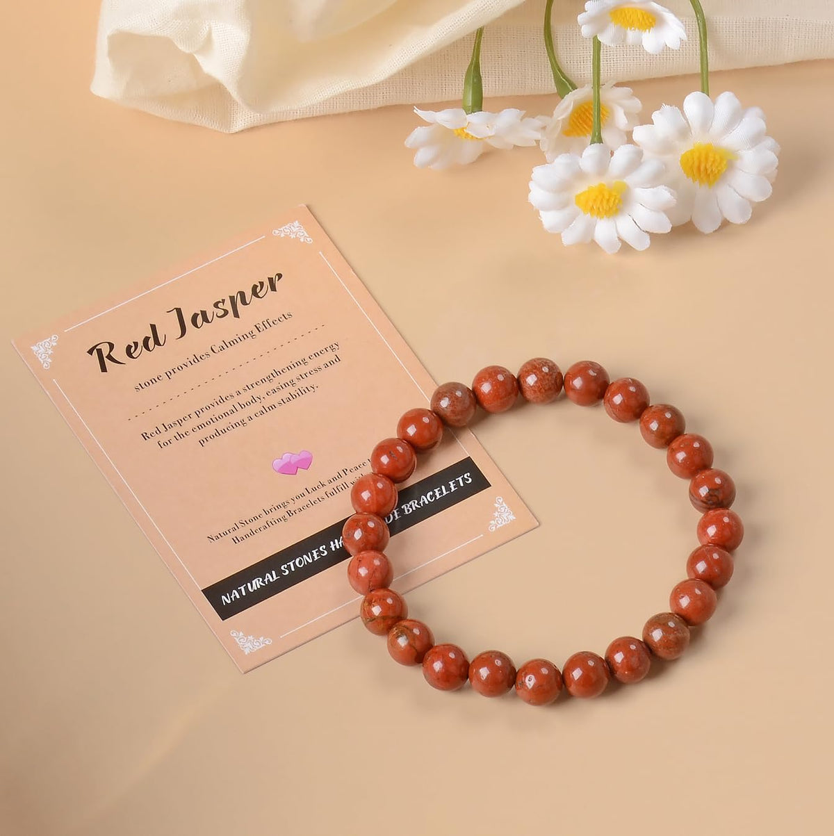 AD Beads Handmade Gemstone Stretch Elastic Bracelet Crystal Healing Reiki Nature's Beauty and Spiritual Essence Unisex (6mm, Red Jasper)