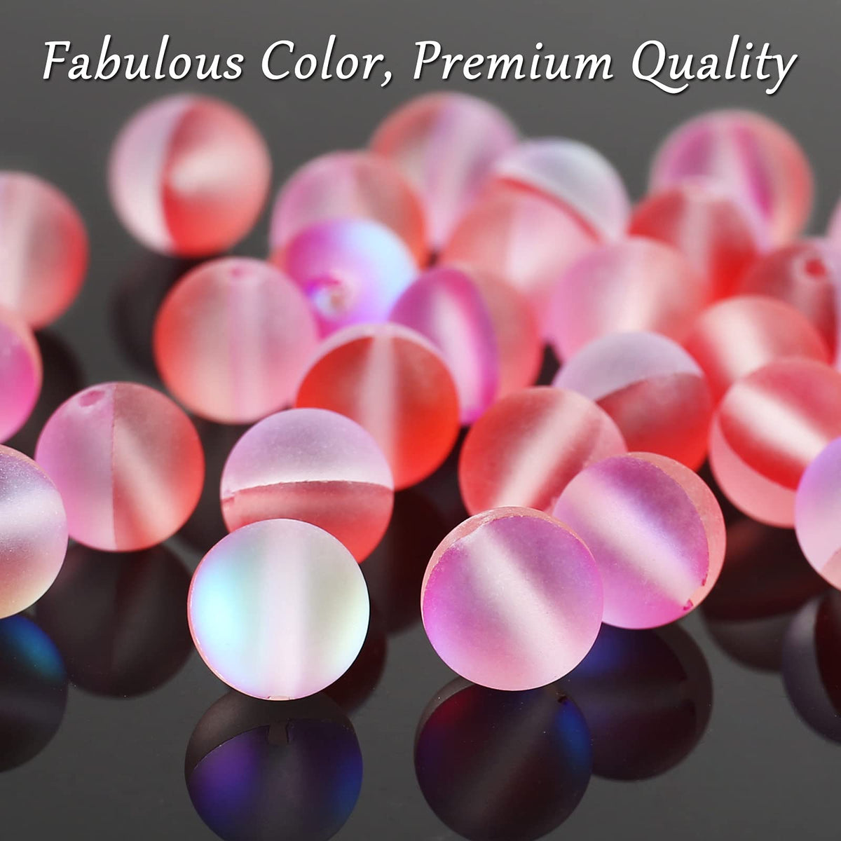 Matte Red Aurora Crystal Glass Beads, 10MM Frosted Glitter Shining Mermaid Round Loose Beads, Rainbow Holographic Synthetic Moonstone for Jewelry Making DIY Bracelet