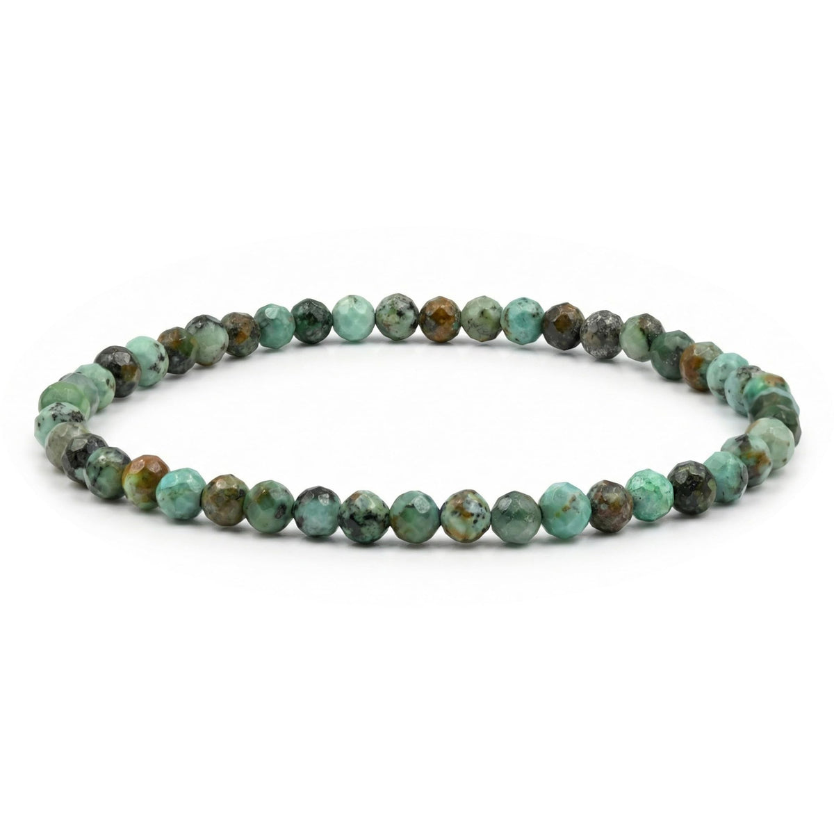 Angelstones Natural African Turquoise Gemstone Small Beaded Stretch Bracelet, 4mm Faceted Round Beads, Crystal Healing Bracelet for Women