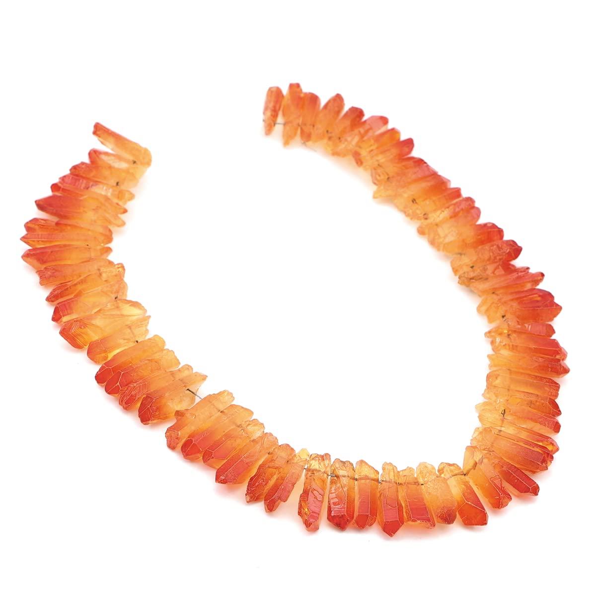 BEADIA Amber Titanium Coated Crystal Quartz Spike Point Stick Beads Rough 1.0"-1.5" for Jewelry Making 15 Inch/Strand