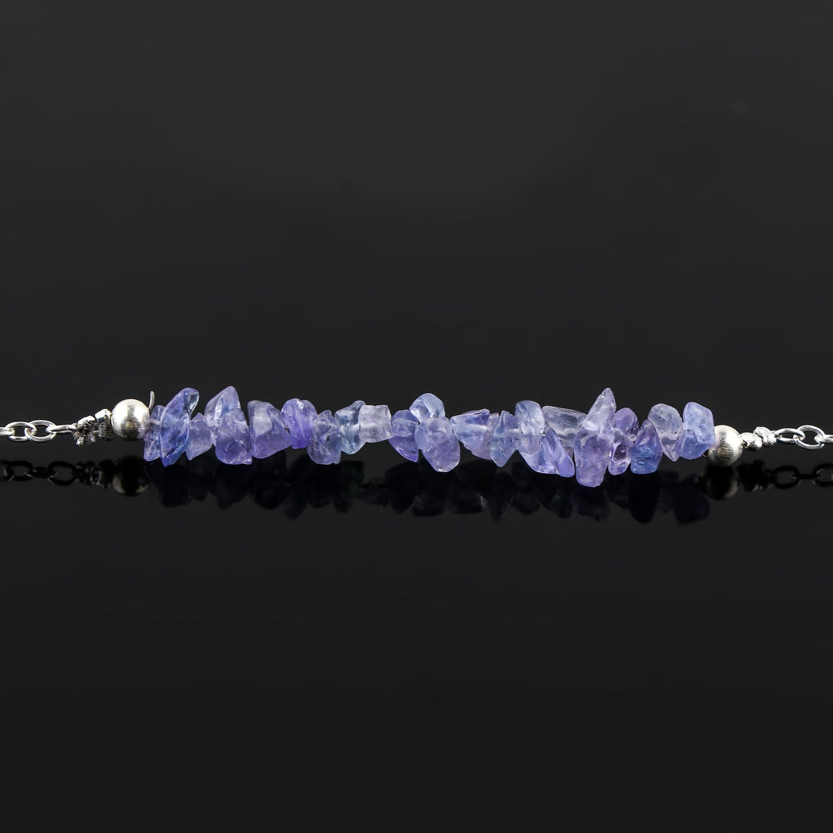 Gemimpression Handmade Tanzanite Chips Bar Bracelet – Natural Energy Healing Crystals – Silver Plated Adjustable 8 Inch Chain – Christmas Gift