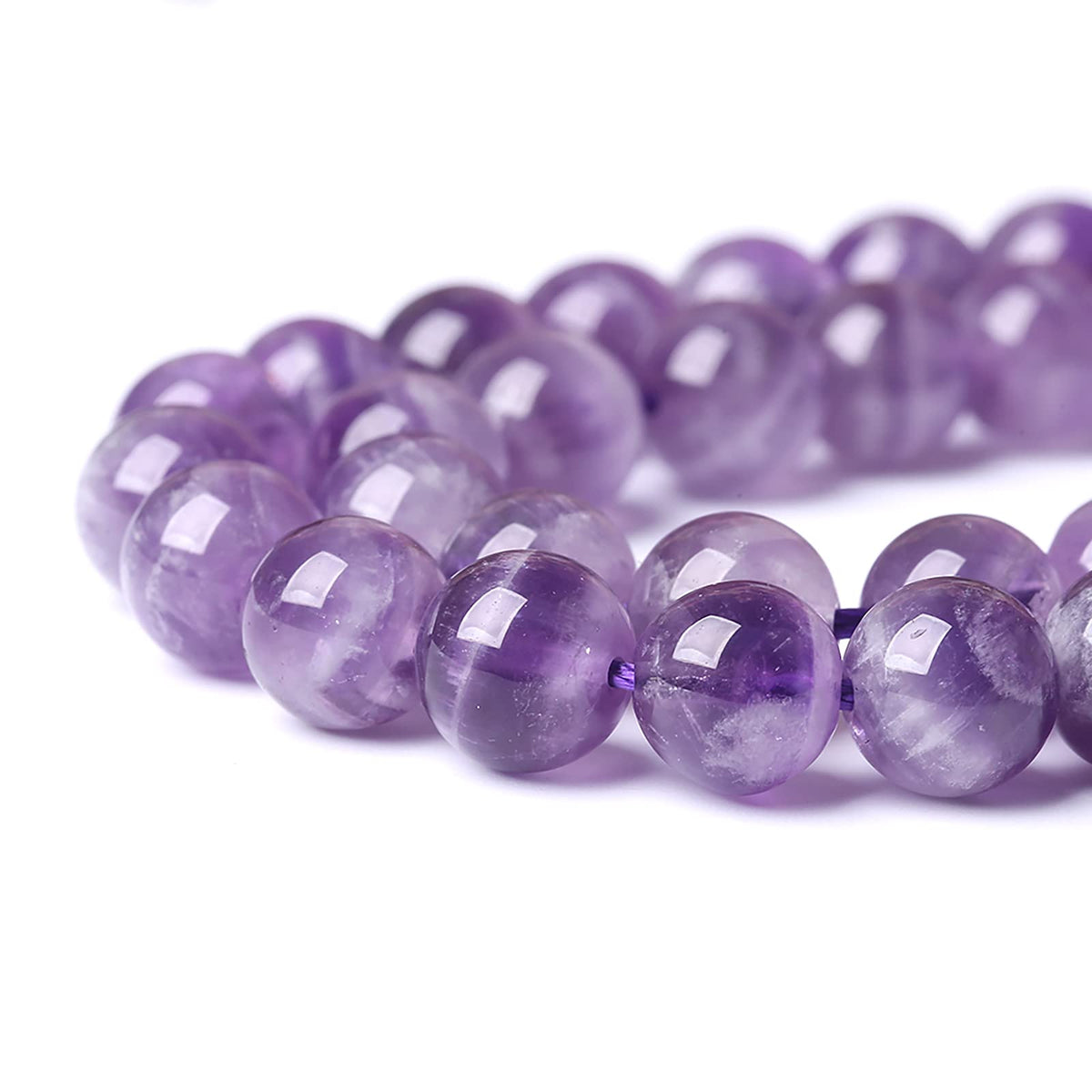8MM 45PCS Purple Amethyst Dream Lace Beads Natural Quartz Crystal Stone Loose Beads for Jewelry Making DIY Bracelet Grade A+ 15 inches Strand
