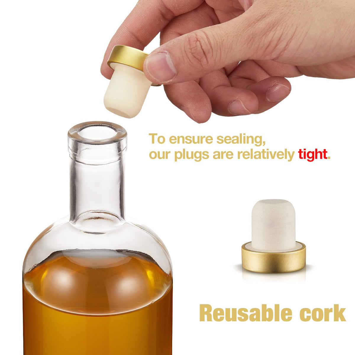 Mfacoy Set of 6 Glass Bottles, 12 oz Clear Liquor Bottles, Heavy Base Glass Bottle with T-Top Cap, Vodka Bottle for Wine Beverages Drinks Oil Vinegar Kombucha Beer with Cork Stopper Airtight Lid