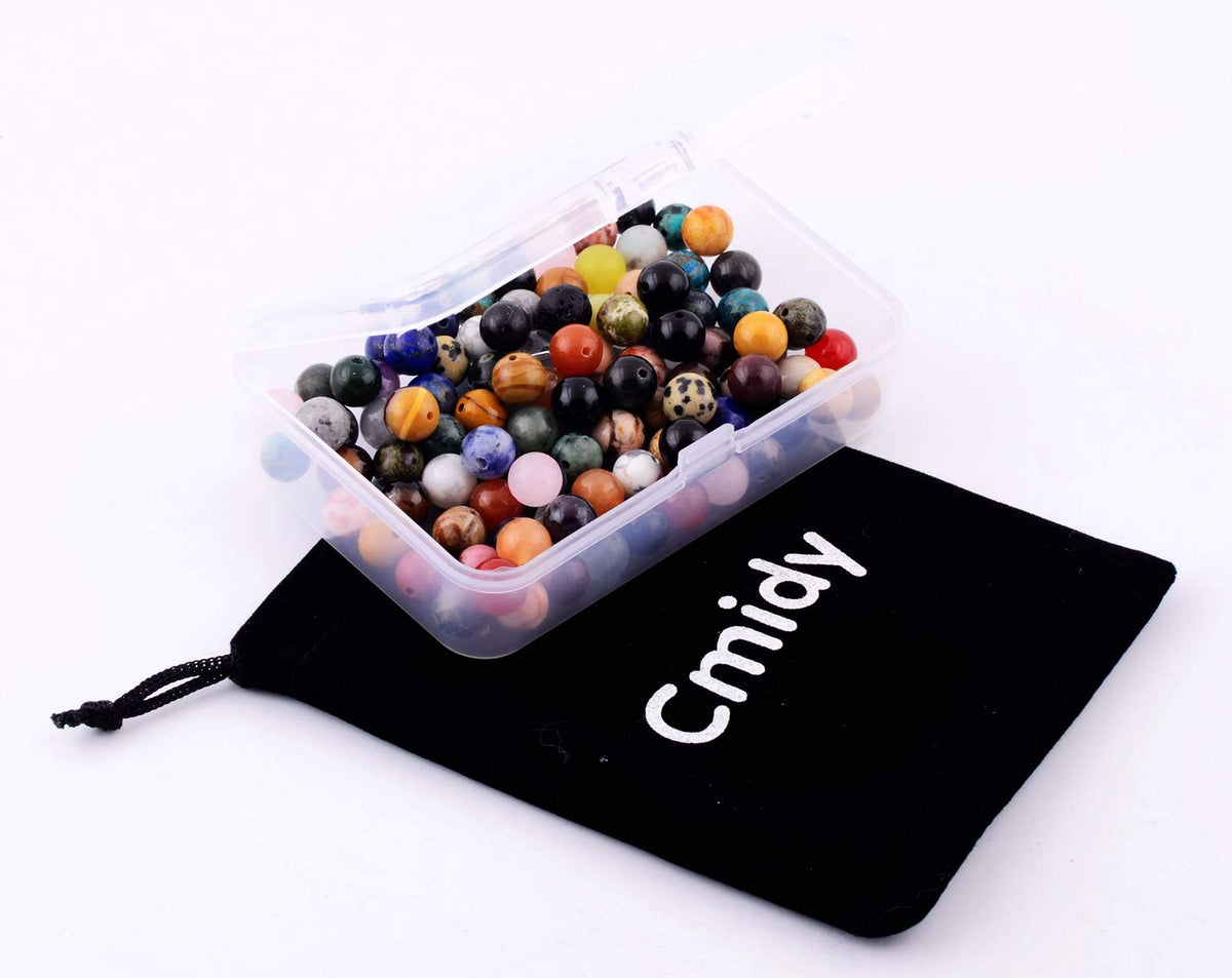 Natural Stone Beads 100pcs Round Genuine Real Stone Beading Loose Gemstones Hole Size 1mm DIY Smooth Bead for Bracelet Necklace Earrings Jewelry Making (Natural Stone Beads Multicolor, 6mm)