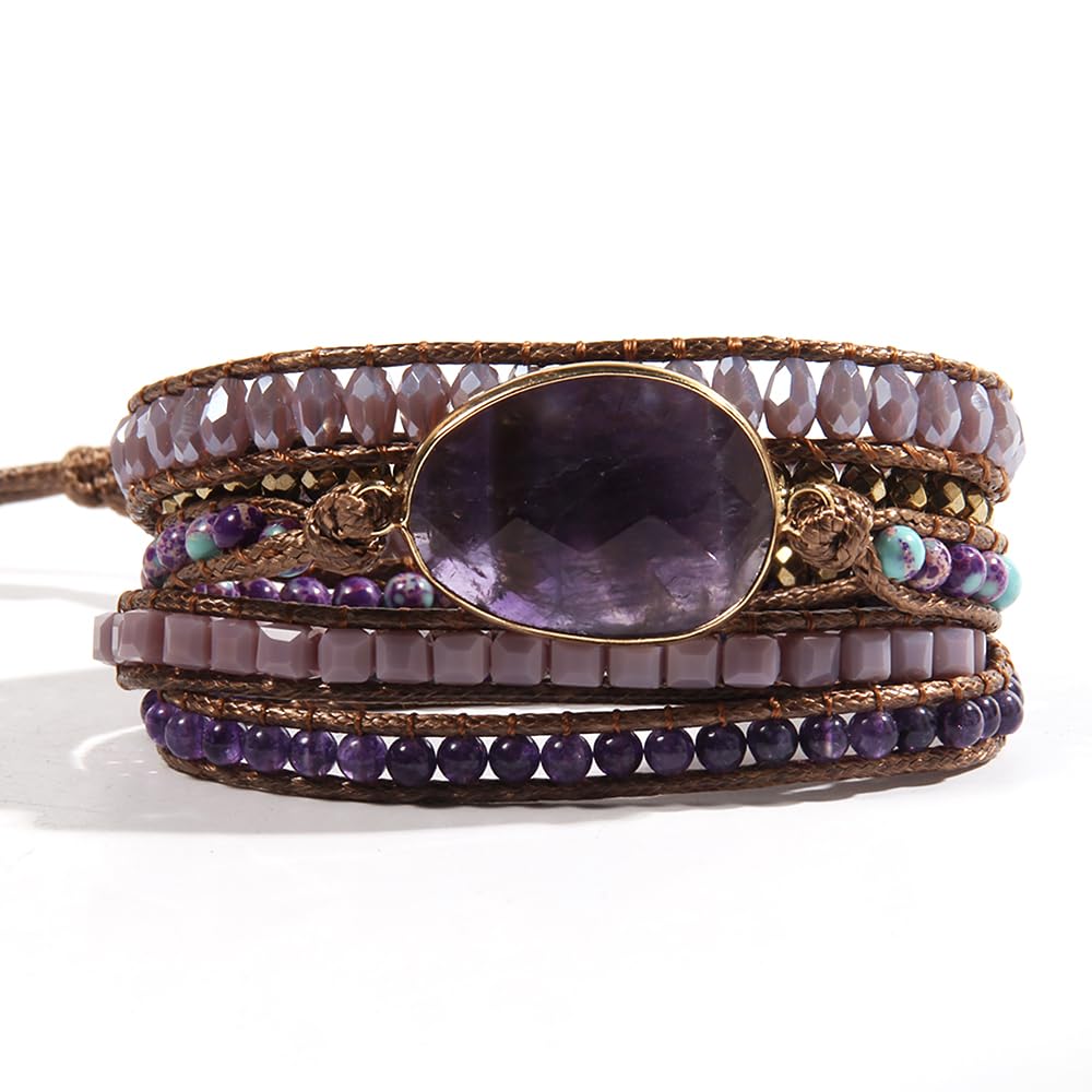 ZOSOJONA Women Wrap Bracelet Boho Natural Jasper Crystal Stone Beads Strand Bracelets