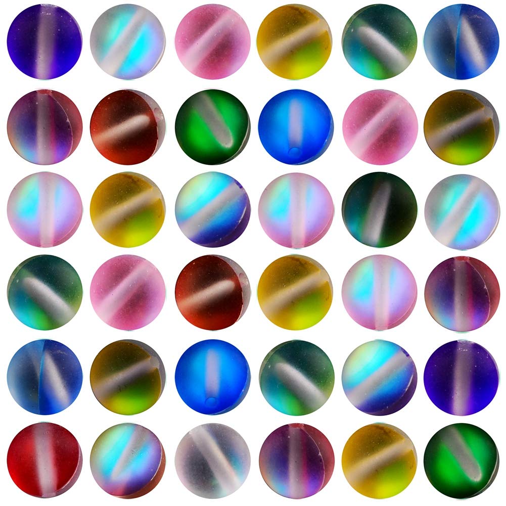 Matte Aurora Crystal Glass Beads 100pcs 6mm Flash Glitter Shining Mermaid Round Loose Aura Bead Frosted Moonstone for Jewelry Making