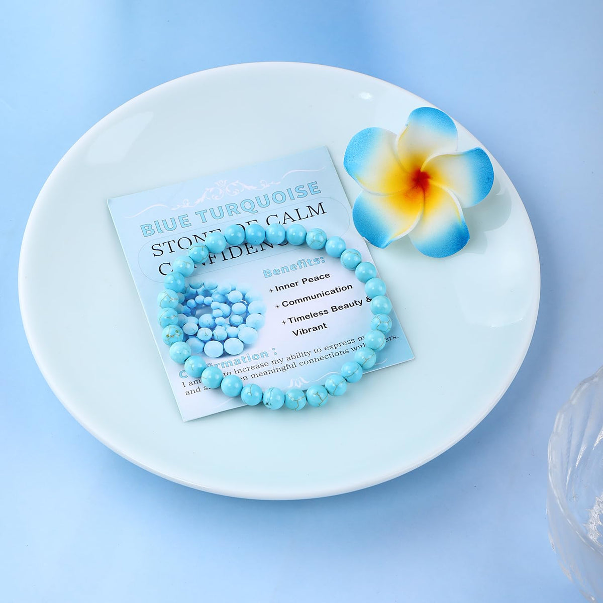 Bymitel 6mm Blue Turquoise - Handmade Reiki Gemstone Stretch Bracelet, Natural Beauty & Spiritual Essence, Crystal Healing for Unisex Adults