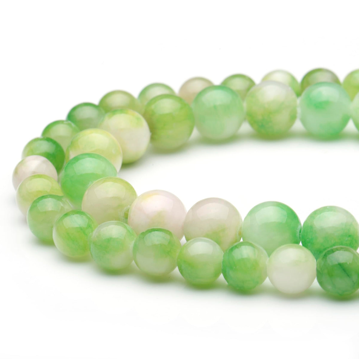 Youngbling Natural Gemstone Beads for Jewelry Making,10mm Green White Jade Polished Round Smooth Stone Beads for Bracelet Necklace 15 Inch(Green White Jade,10mm)