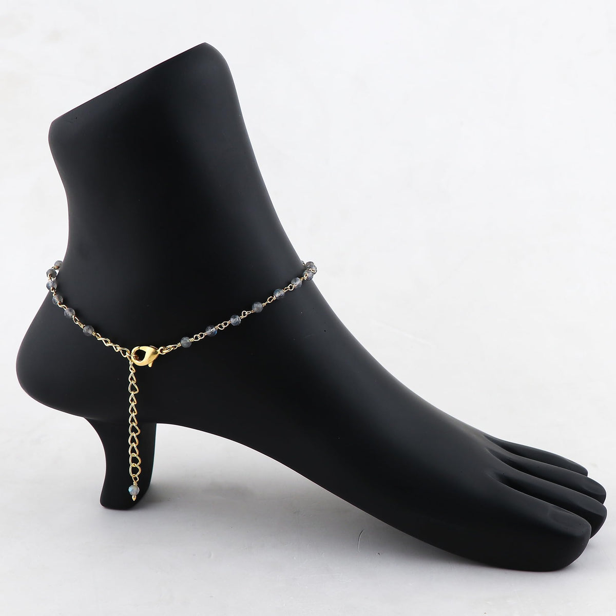 JOR Natural Labradorite Beaded Rosary Anklet, Handmade Craft, Anklet Beads Bracelet, Chakra Healing Anklet, Gemstone Women Jewelry, Hypoallergenic Gold Plated Anklet 9 inch + 2 inch (1pcs)