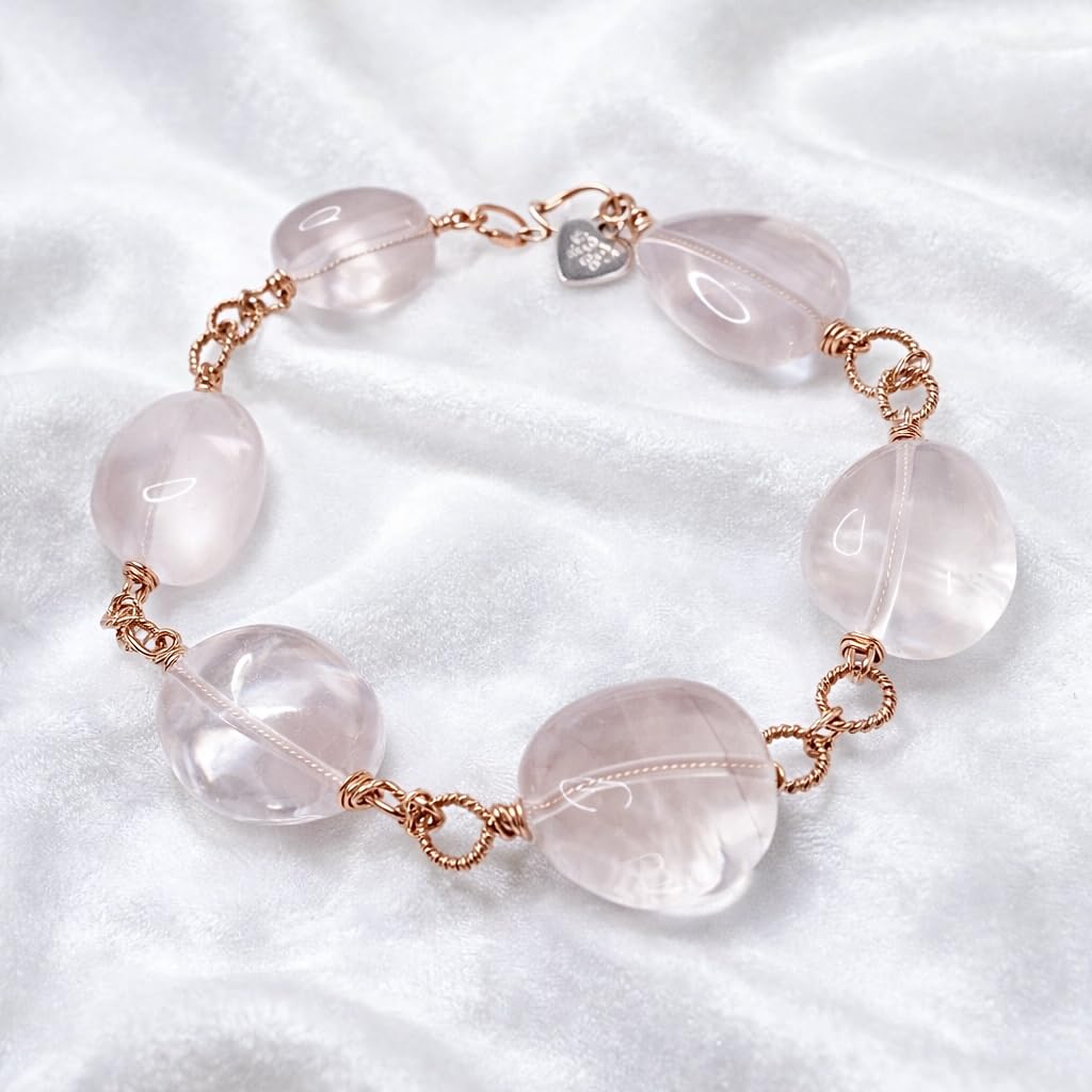 VAN DER MUFFINS JEWELS Natural Rose Quartz Chunky Gemstone Bracelet | Heart Chakra Healing Bracelet | 8 Inches