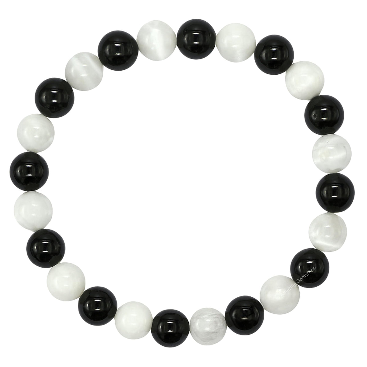 Amazing Gemstone Crystal Bracelet for Women Men's Gifts - Protection Healing Crystal Bracelet - 8mm Gemstone Beaded Stretchable Bracelet Pulseras Para Hombres Mujer Stocking Stuffers Mothers Day Gift (Black Tourmaline Selenite)