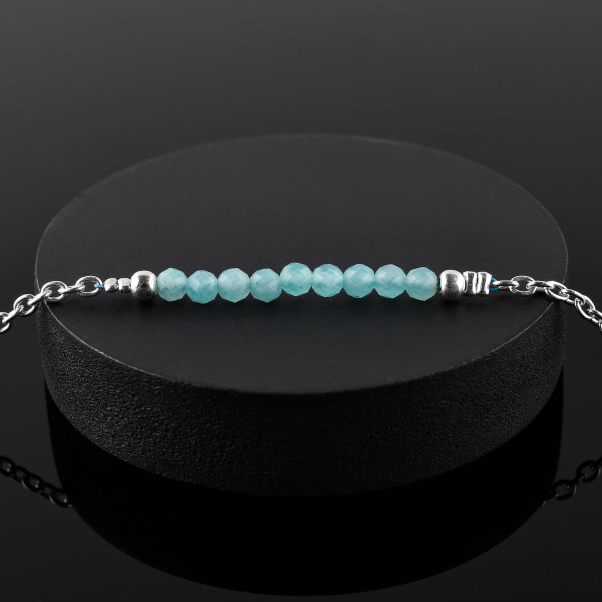 YANARA Amazonite Ankle Bracelet for Women Jewelry, Natural Birthstone, Gemstone Beads, Handmade Dainty Anklet 9"+1.25" inch, 3mm Rounds, Chakra Energy Crystals, Silver Plated Chain