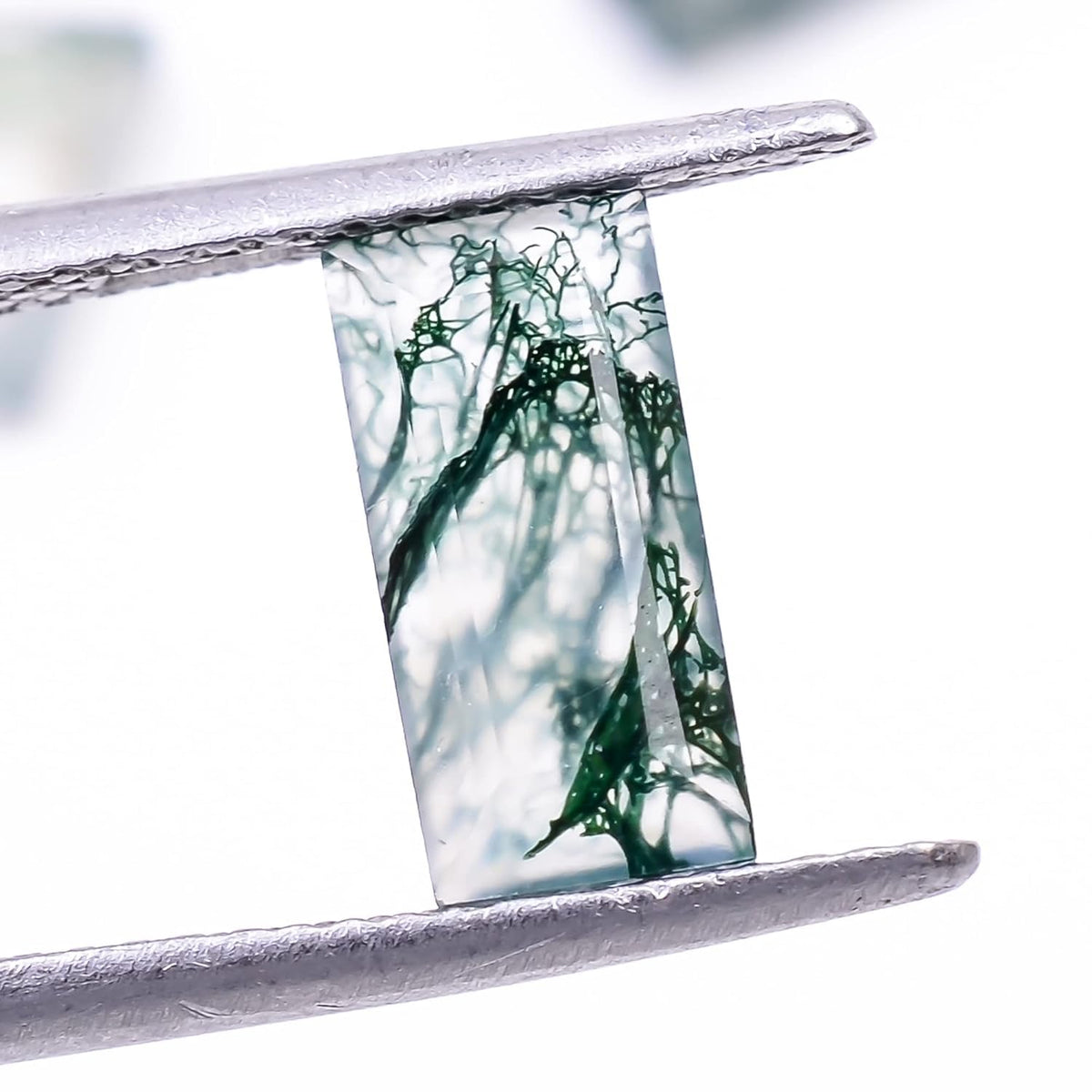 GEMKORA 4pcs, 10x5x3mm Natural Moss Agate Long Rectangle Shape-Flat Step Cut Gemstone Wholesale Lot, Jewelry Making Loose Gemstone, Polished Minerals, DIY, Wire Wrapping, Healing Crystals, Bulk Deal