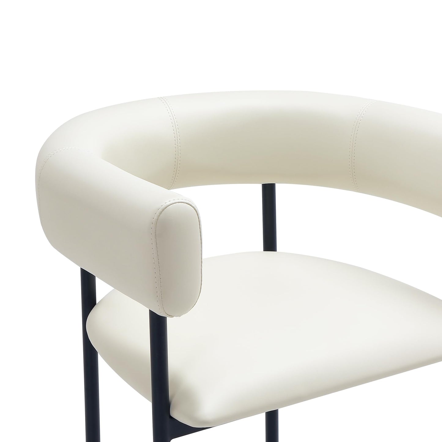 Manhattan Comfort Onda Counter Height Stools for Kitchen and Dining Room, Upholstered in Vegan Leather, Island Chairs with Metal Frame, Wraparound Design, Fully Assembled Furniture, Ivory