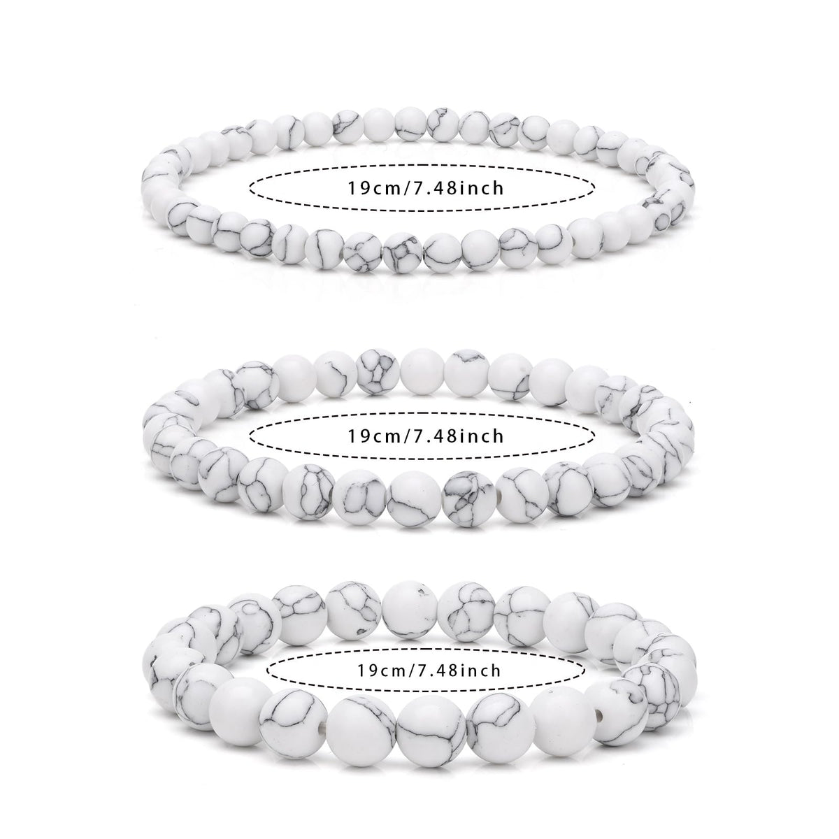 Risyfjew 4MM Handmade Howlite Natural Gemstone Stretch Elastic Bracelet,PE Film Anti-oxidation Packaging Natural Stone Crystal Healing Power Energy Gifts for Adult