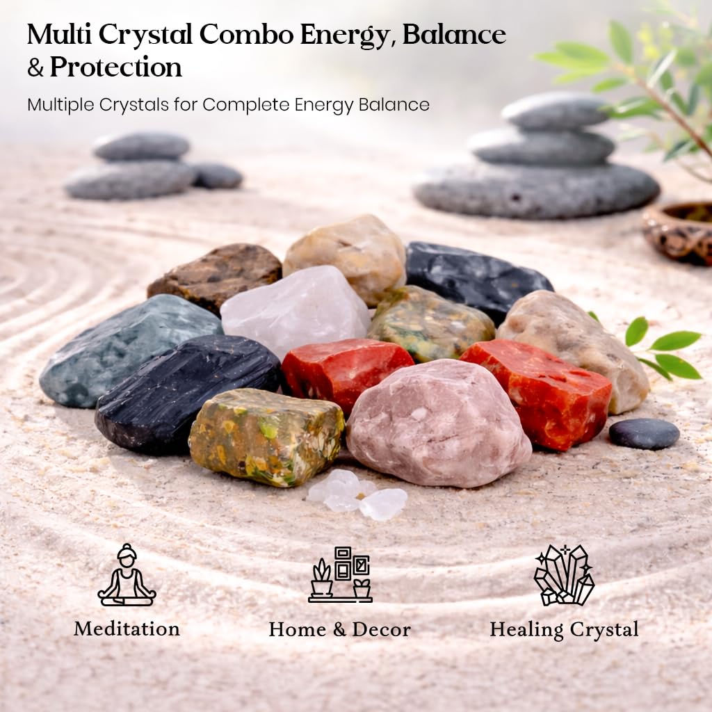 Crocon 1LB Exclusive Assorted Rough Bulk Natural Stone Raw Gemstone Tumbling Cabbing Polishing Gem Mining Chakra Balancing Reiki Healing Good Luck Gift Home Office Decor