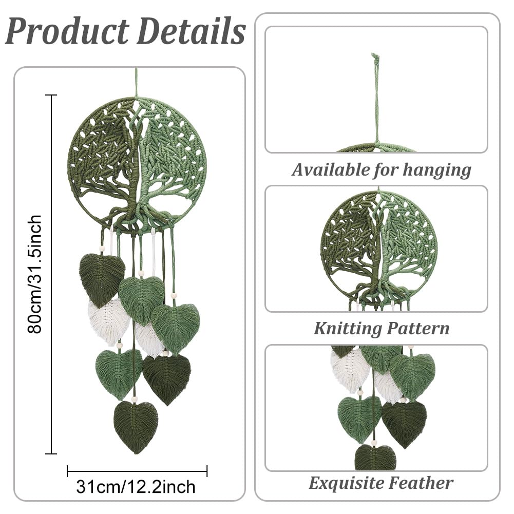 ACRNIGHEET DIY Macrame Kit for Adults Beginners Handmade Green Leaves Tree of Life DIY Boho Macrame Wall Hanging Ornaments with Macrame Supplies Macrame Wall Hanging Kit for Home Decor