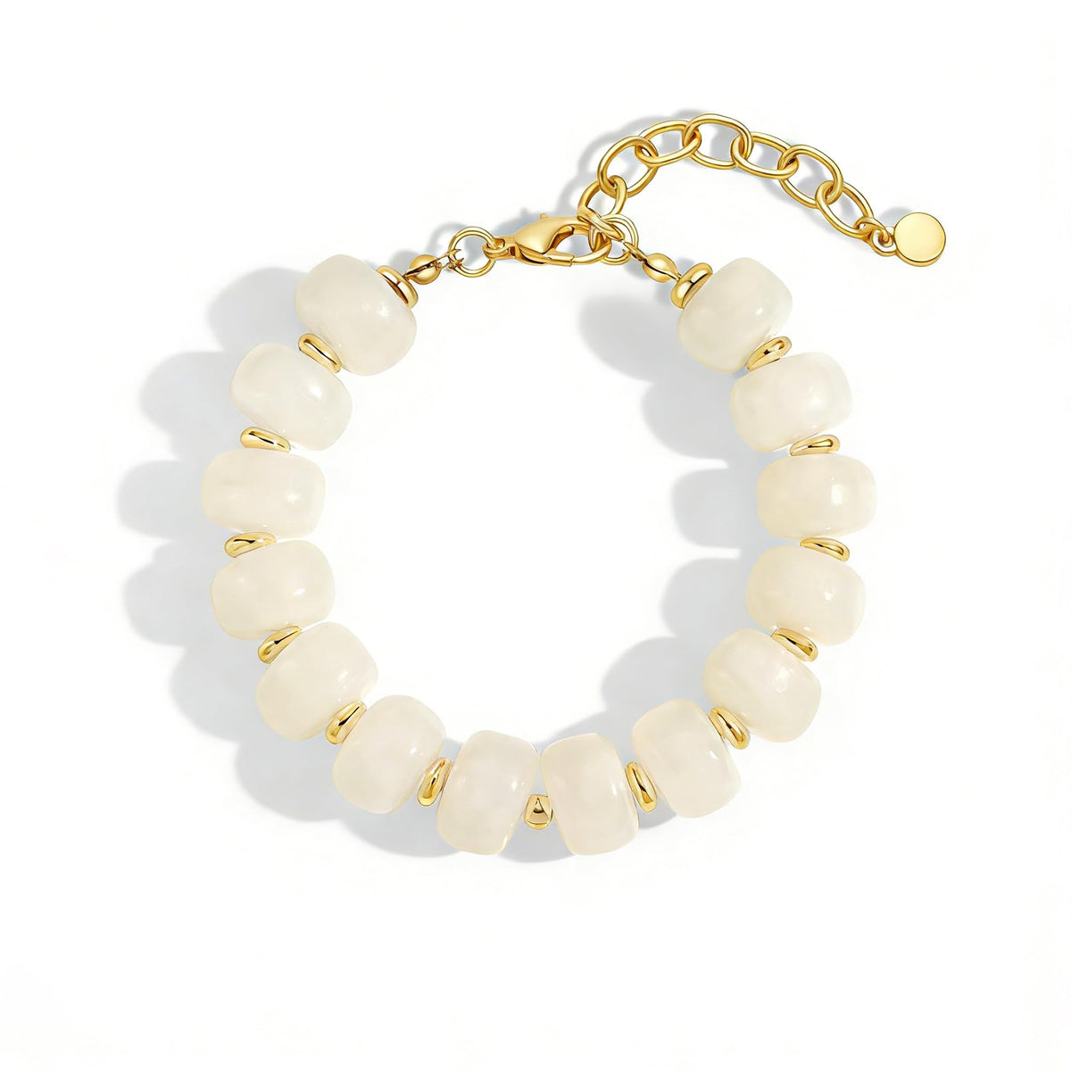 ENSKEFEN Beige Chunky Beaded Bracelets for Women Trendy Cream White Acrylic Resin Beads Bracelet Adjustable Statement Bracelet Boho Summer Jewelry