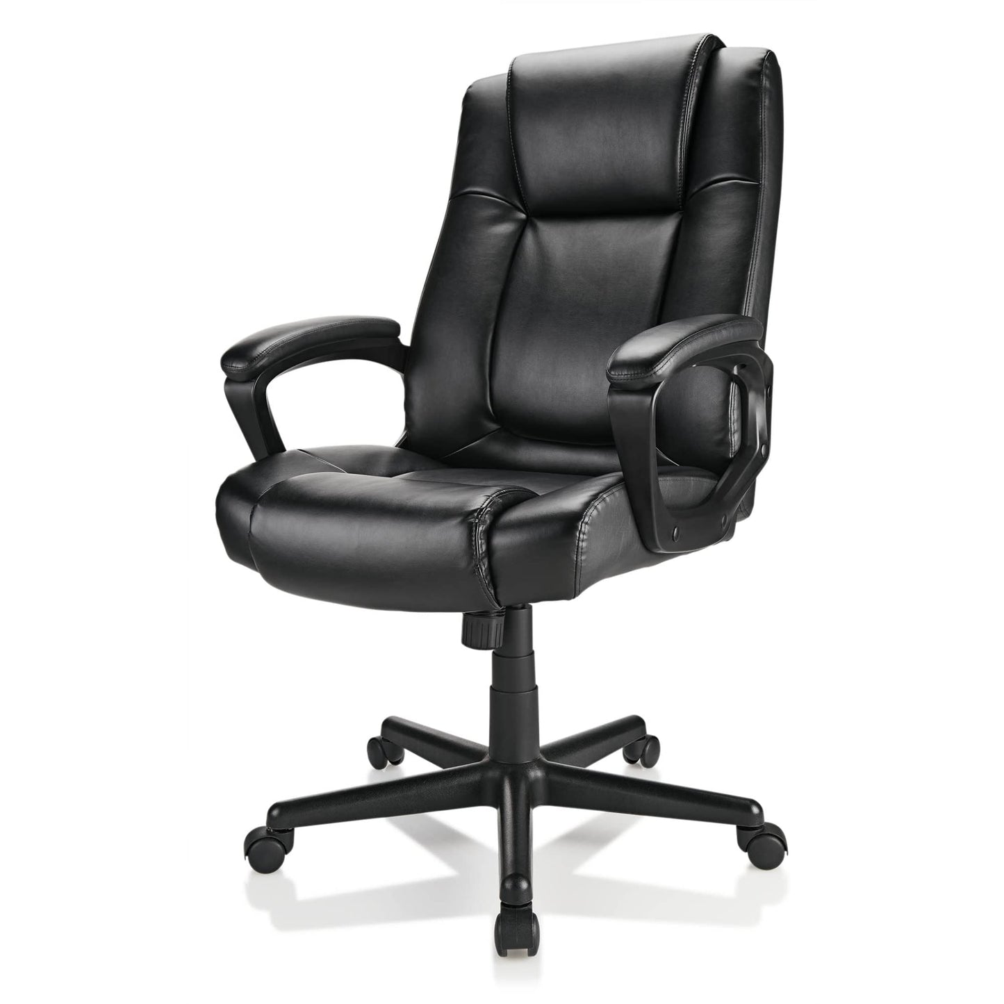 Realspace® Hurston Bonded Leather High-Back Executive Office Chair, Black, BIFMA Compliant