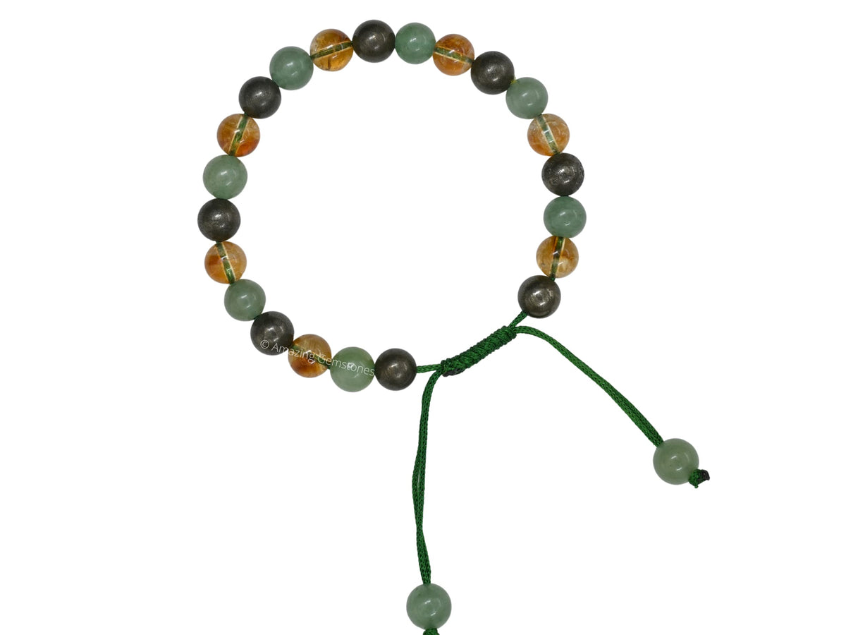 Amazing Gemstone Money Wealth Success Bracelet - Pyrite Green Aventurine Citrine Bracelet Set for Healing Calming Anxiety Stress Relief Gifts Pulseras Para Hombres Mujer Stocking Stuffer (Adjustable)