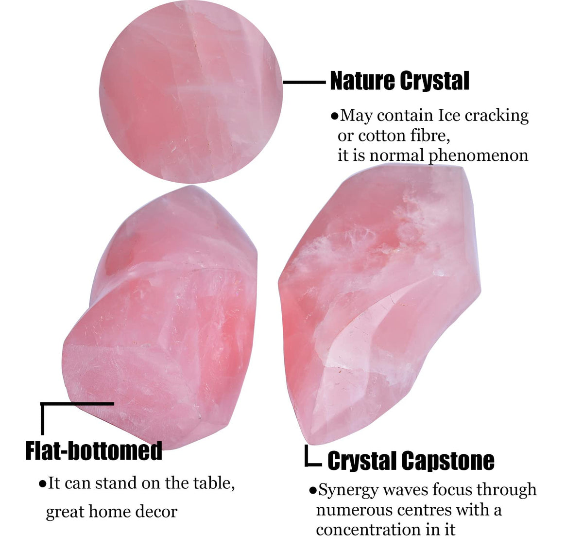 AMOYSTONE Rose Quartz Crystal Stones Energy Flame Tower Chakra Healing Stone Home Decoration 0.6-1.0LB