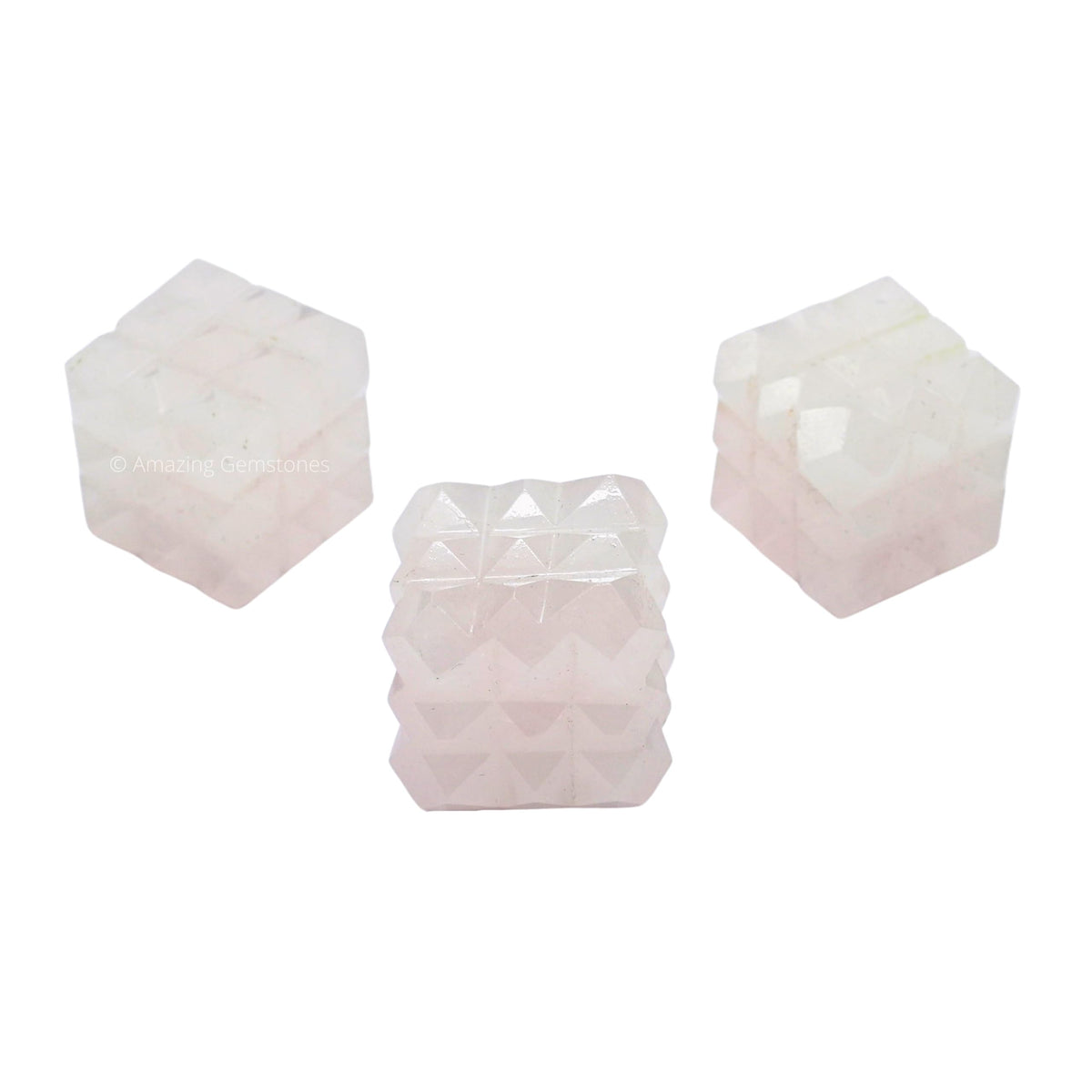 Amazing Gemstone Rose Quartz Crystal Cube with 54 Pyramid - 1" Mini Lemurian Pyramid Cube Figurine of Natural Stone Pyramid for Meditation, Reiki, Chakra Balancing Vastu Pooja and Crystal Grids
