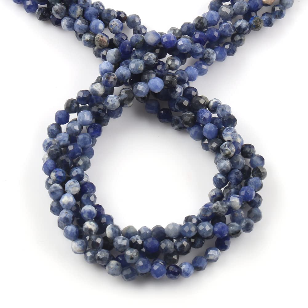 Song Xi 180pcs 2mm Natural Old Blue Sodalite Gemstone Beads Faceted Round Loose Stone Beads for Jewelry Making