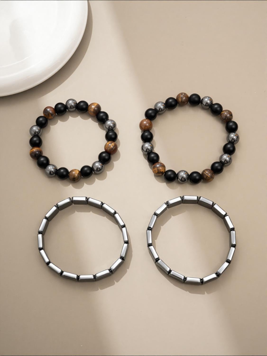 MIFYNN 4PS Hematite Bracelet for Men Natural Hematite Stone Stretch Beaded Bracelet Reclaim Your Confidence Male Energy Inspirational Jewelry Gifts