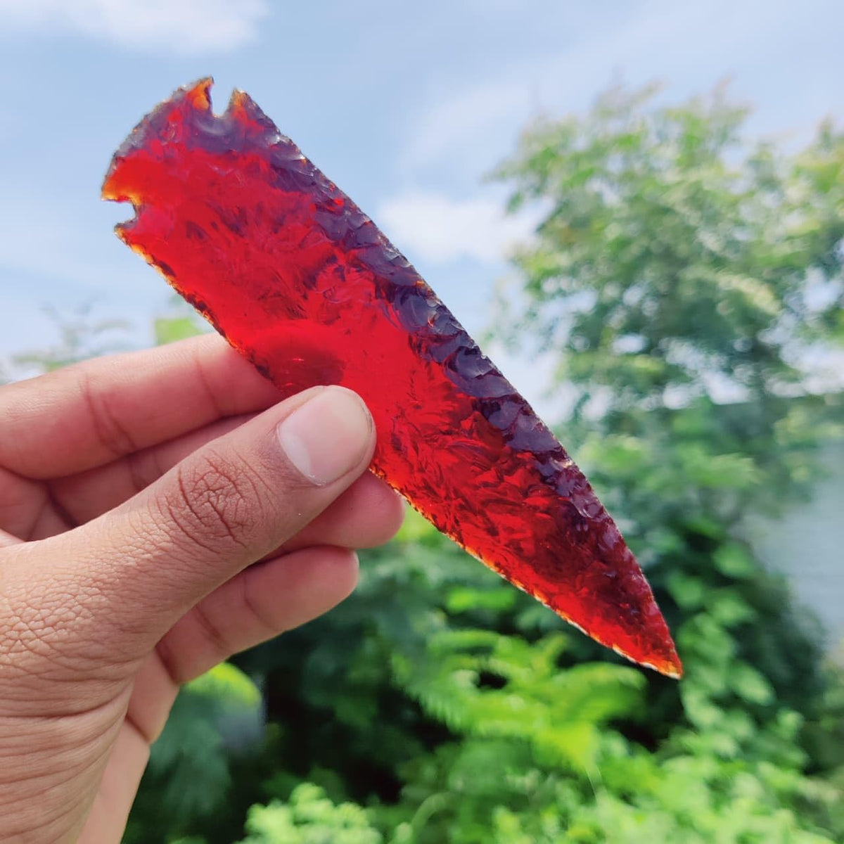 ForestOfCrystals 6 Inch Large Red Obsidian Arrowhead – Handcrafted Crystal Spearhead – Decorative Healing Stone Point for Protection, Meditation, and Home Decor Authentic Gemstone