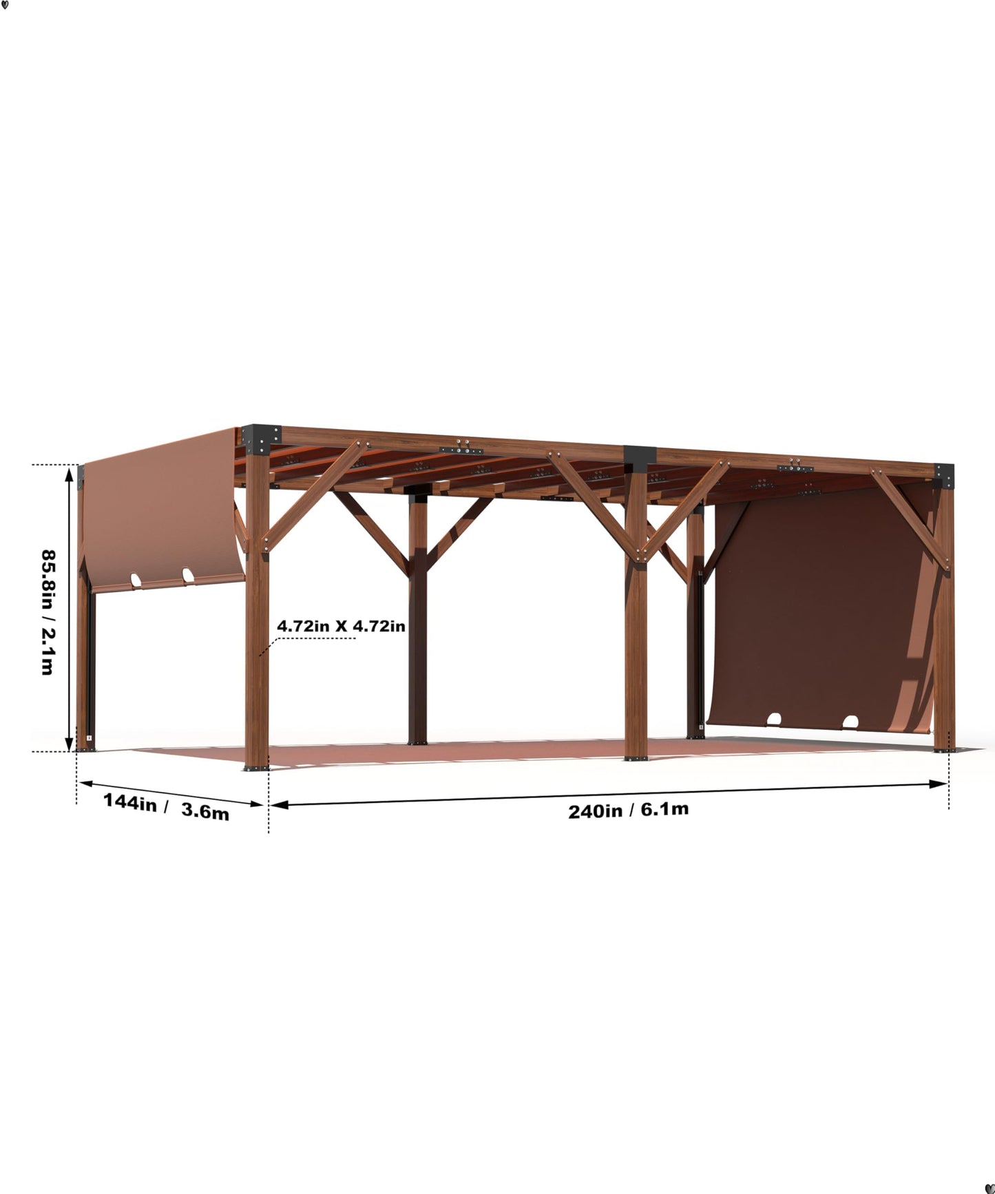 12x20 ft Cedar Wood Pergola with Retractable Shade Canopy, Metal-Reinforced Solid Wood Frame, Outdoor Patio Gazebo for Backyard, Deck, Garden
