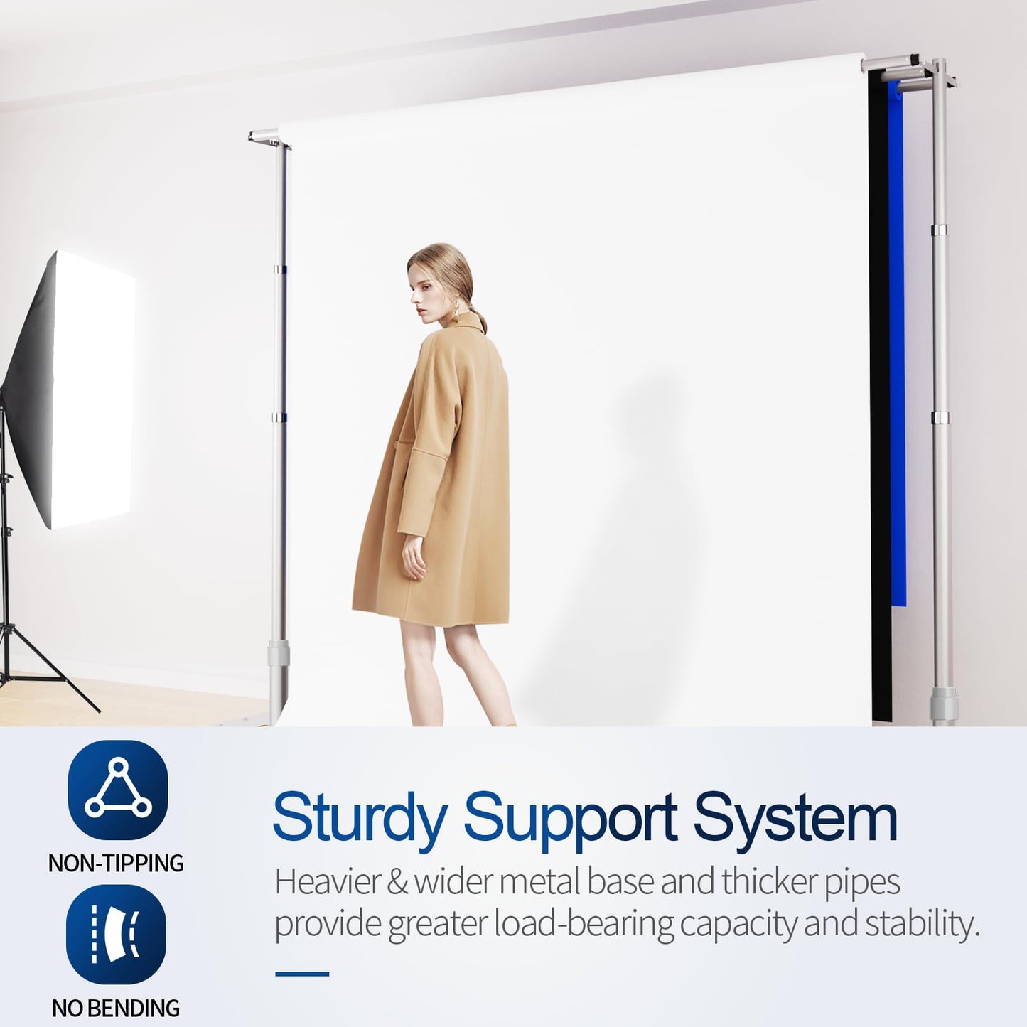Qoolfoto 8.9x10ft Pipe and Drape Backdrop Stand, Three Crossbar, Heavy Duty Adjustable Background Frame with Metal Base for Parties Photography Wedding Photoshoot Decoration