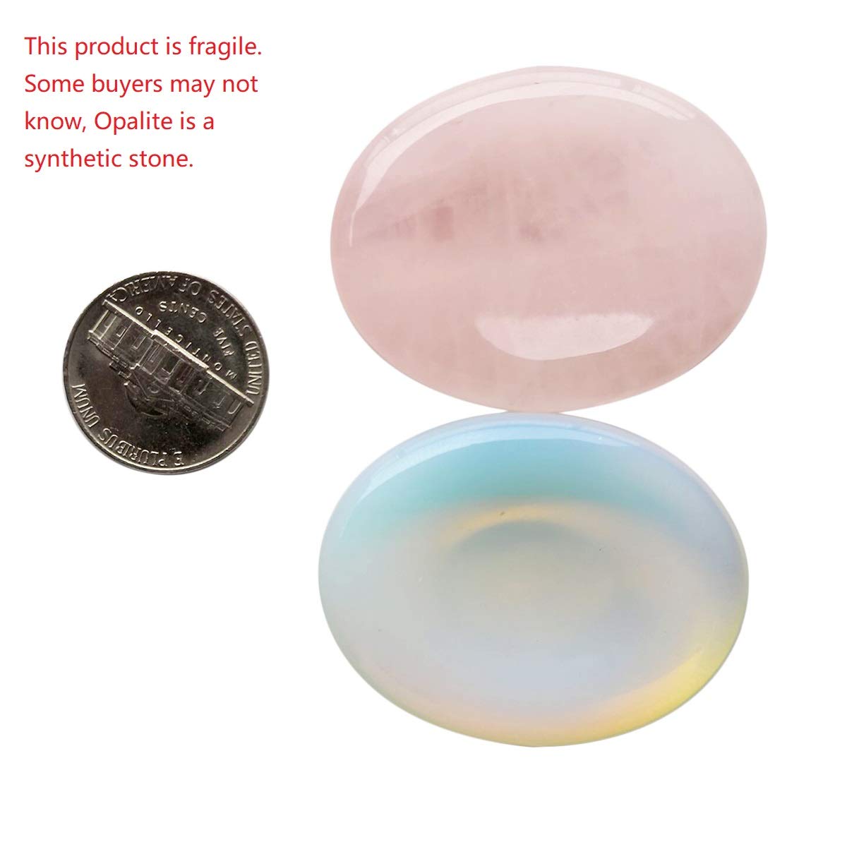 Loveliome Thumb Worry Stone, Stress Relax Healing Reiki Crystal Pocket Palm Stones,Rose Quartz and Opalite,Pack of 2