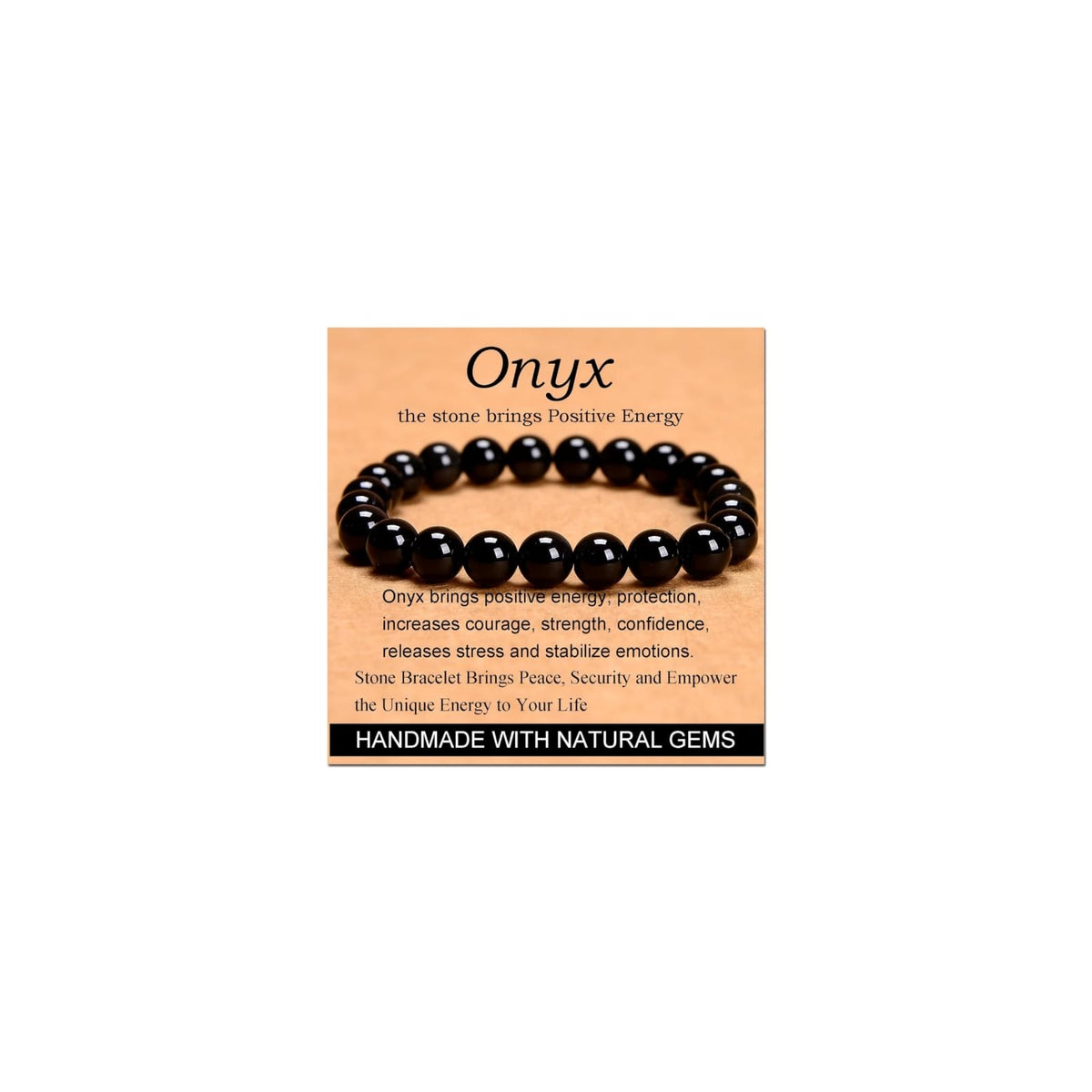 CHELYQST Black Onyx Bracelet - Stone of Positive Energy,Stretch Natural Stone Crystal Beads Jewelry Gifts for Women Men Unisex Adult,8mm
