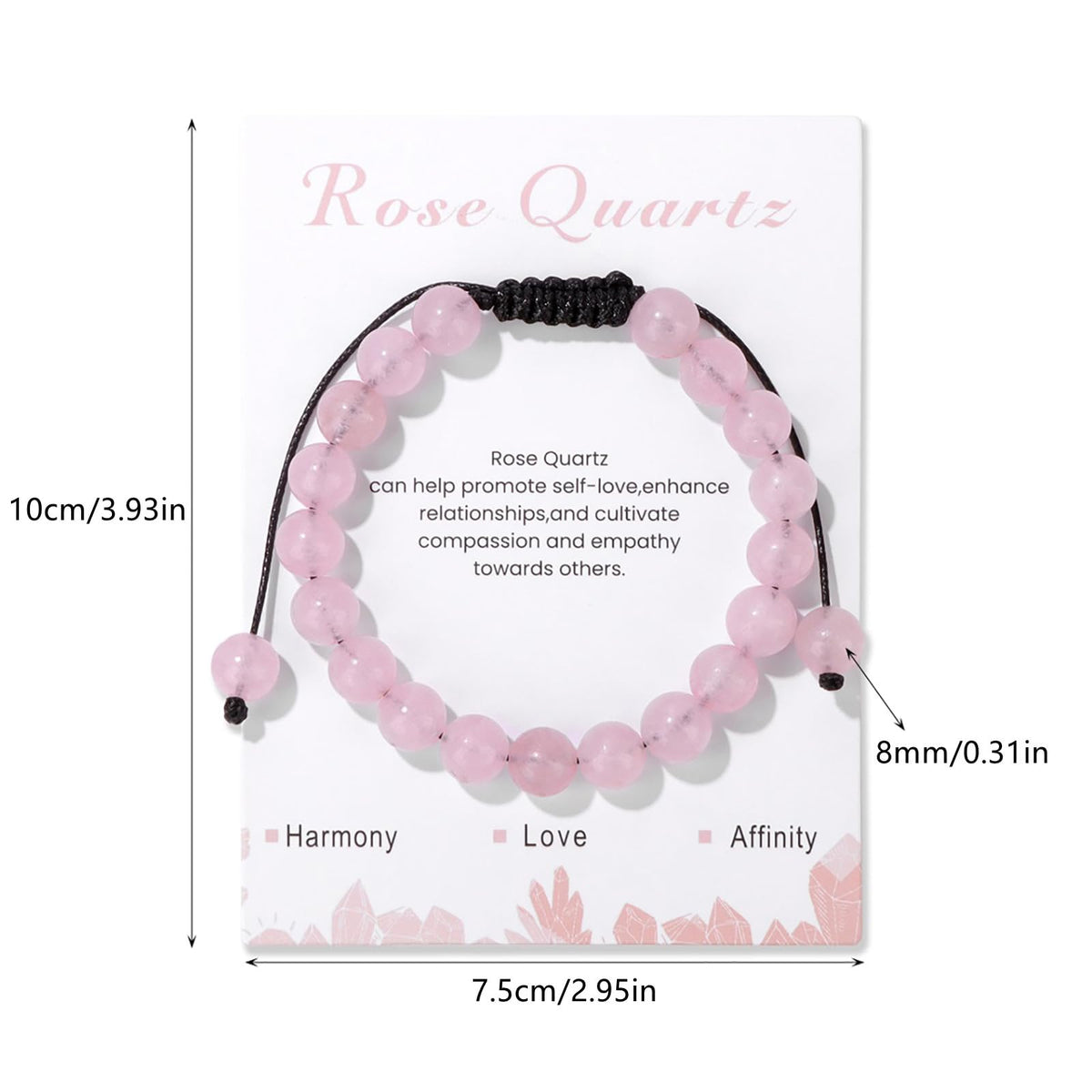 Rose Quartz Bracelets for Women 8mm Handmade Adjustable Gemstone Bracelet Crystal Beaded Bracelets Healing Crystal Bracelets Rose Quartz Jewelry for Women Girls