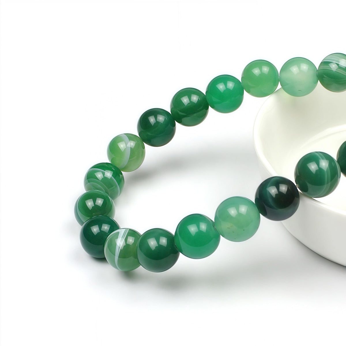 MJDCB Natural Stone Beads Green Striped Agate Round Loose Beads for Jewelry Making DIY Bracelet Necklace (10mm)